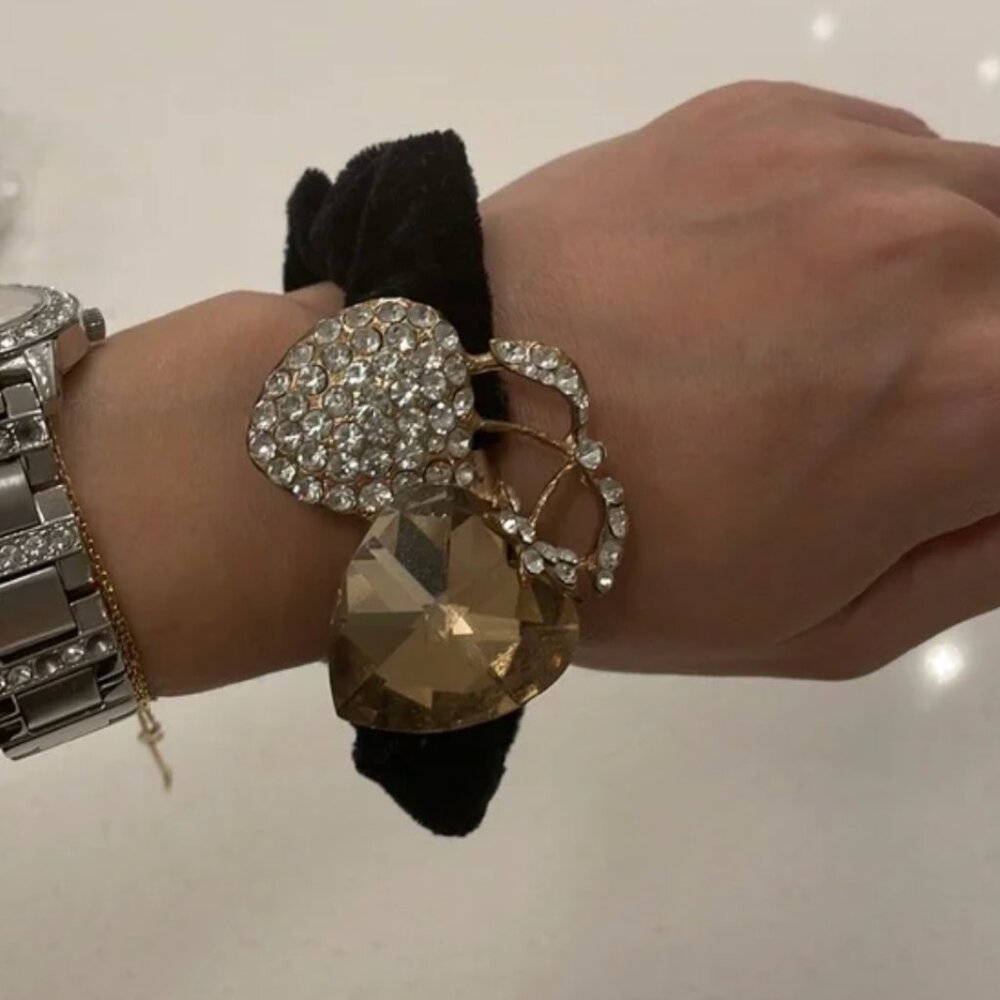Velvet Scrunchy with Diamonds and Crystal - Picture 7 of 9